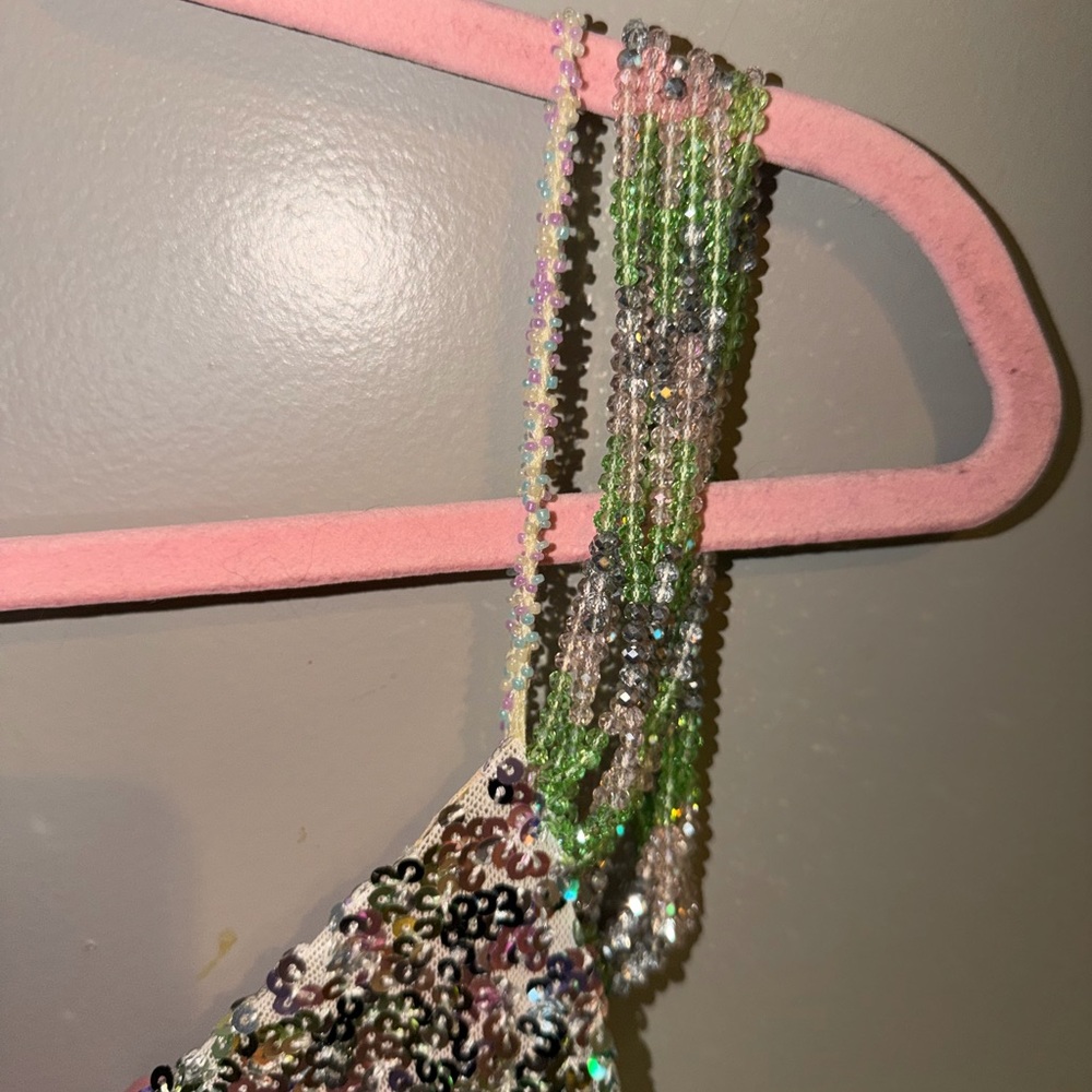 BELLA BARNETT Bead Straps Sequin Mini Dress Birthday Sexy Deep V Size Med - Picture 6 of 10